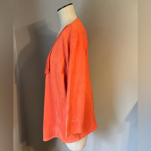 Gretchen Scott Faux Suede Waterfall Draped Open Cardigan-Orange- Sz S - Picture 3 of 9